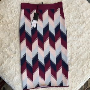 BCBGMaxAzria Chevron Pencil Skirt in Burgundy, Navy & Blush